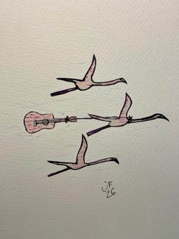 Tres flamencos en vuelo y una guitarra