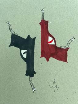 Dos pistolas recortadas de las que salen gusanos