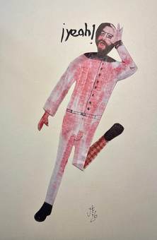 Hombre en pijama rosa levantando la mano y diciendo «¡yeah!»