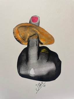 Una mano haciendo un corte de mangas, con sombrero