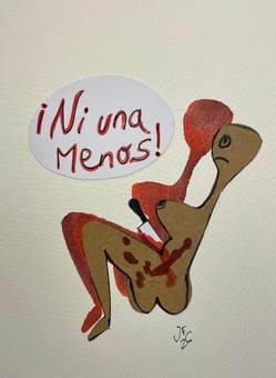 Figura femenina caída con la pintada «¡Ni una menos!»